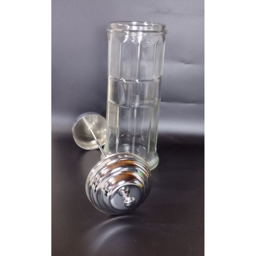 Vintage Tablecraft Glass Straw Holder Dispenser Jar Chrome Lid Heavy 11" - Picture 3 of 5